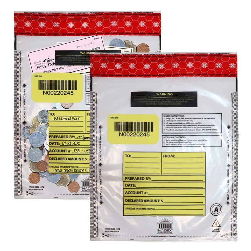 Nadex 9 x 12 Inch Tamper Evident Bank Deposit Bags with FRAUDSTOPPER Level 4 Security, 500 Pack (Clear) - Image 2